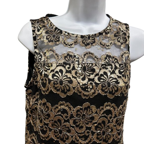 Black Collection Illusion Neckline Black Gold Sequin Sleeveless Blouse Size M - Picture 2 of 5